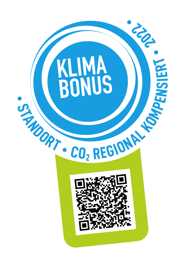 Klimabonus-Siegel mit QR-Code zum Klimafonds Chiemgau unter www.klimabonus.info